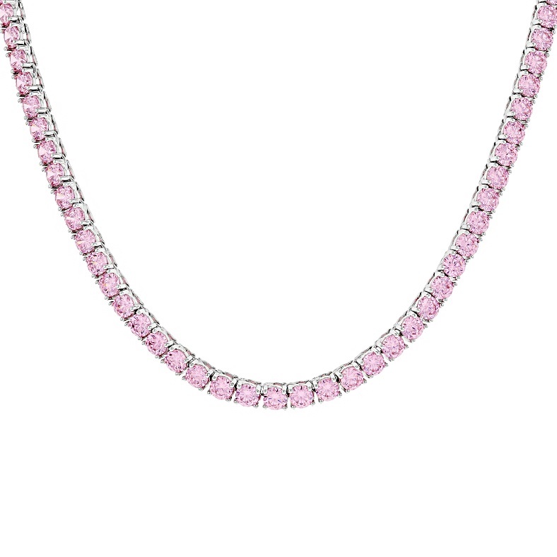 Цепь теннисная pink 4мм 40см (серебро/ фианиты)