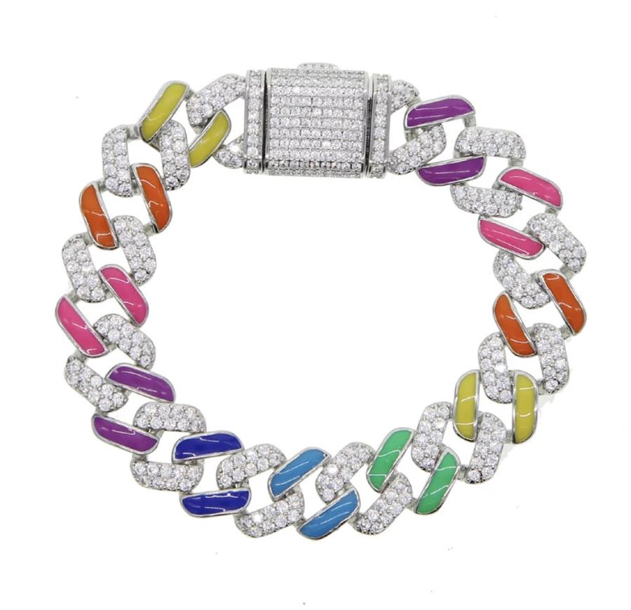 Кубинский браслет AN BRIGHT из серебра с фианитами и эмалью