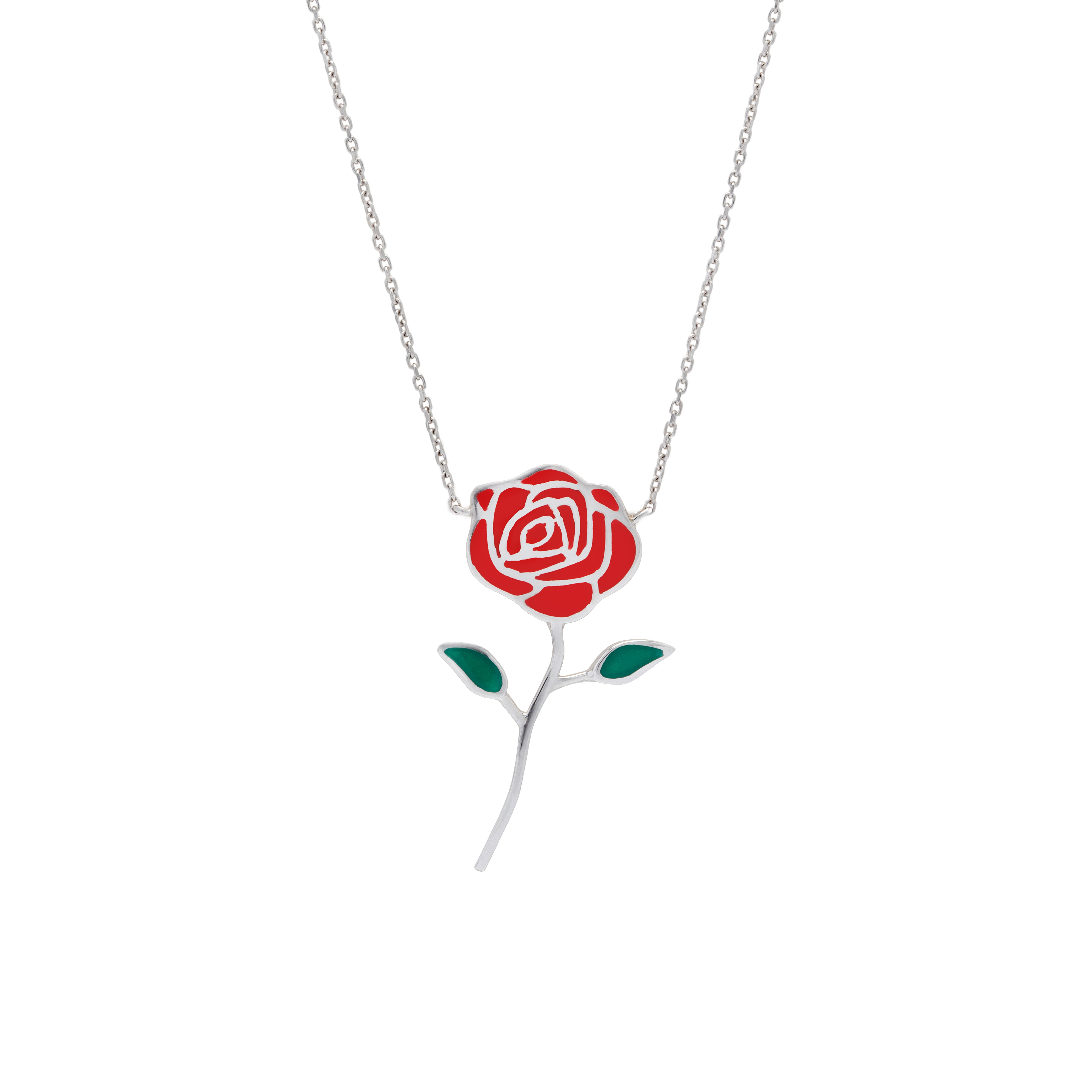 Колье RED ROSE (белое золото/ эмаль)