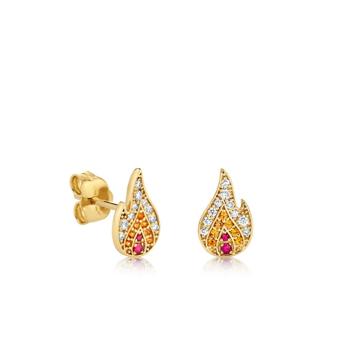 Серьги FLAME 2 (желтое золото/ бриллианты/ рубины/ цитрины)