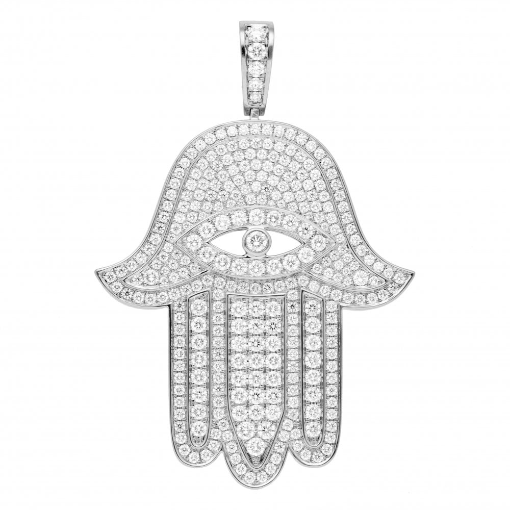 Подвеска HAMSA BIG (белое золото/ фианиты)
