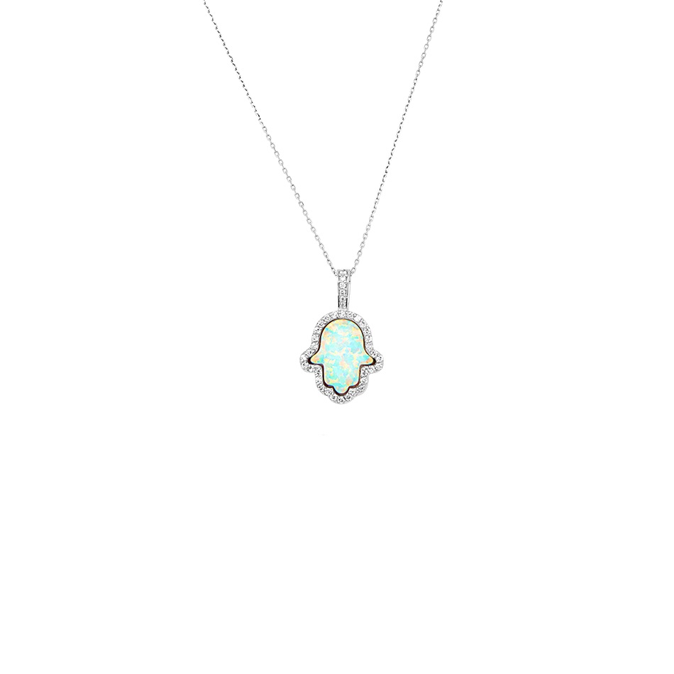 Подвеска HAMSA OPAL (белое золото/ фианиты/ опал)